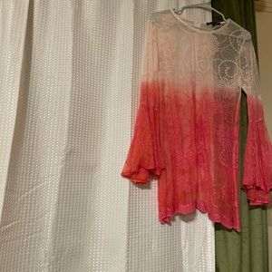 Sexy hot pink ombré lace tunic blouse